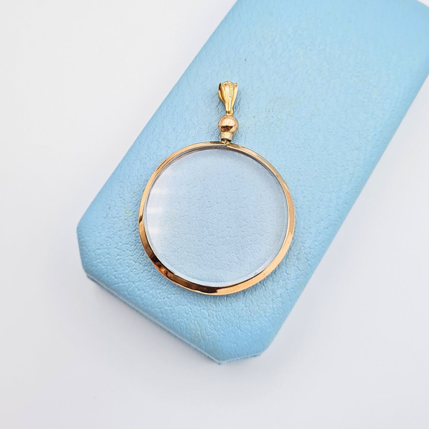 Antique 1909 Birmingham 9ct Rose Gold Round Glass Photo Locket Pendant