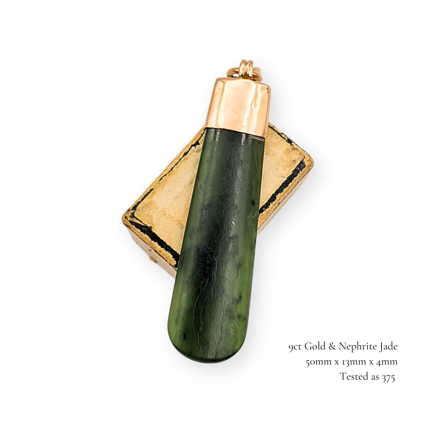 9ct Rose Gold Nephrite Jade Drop Pendant 50mm Teardrop