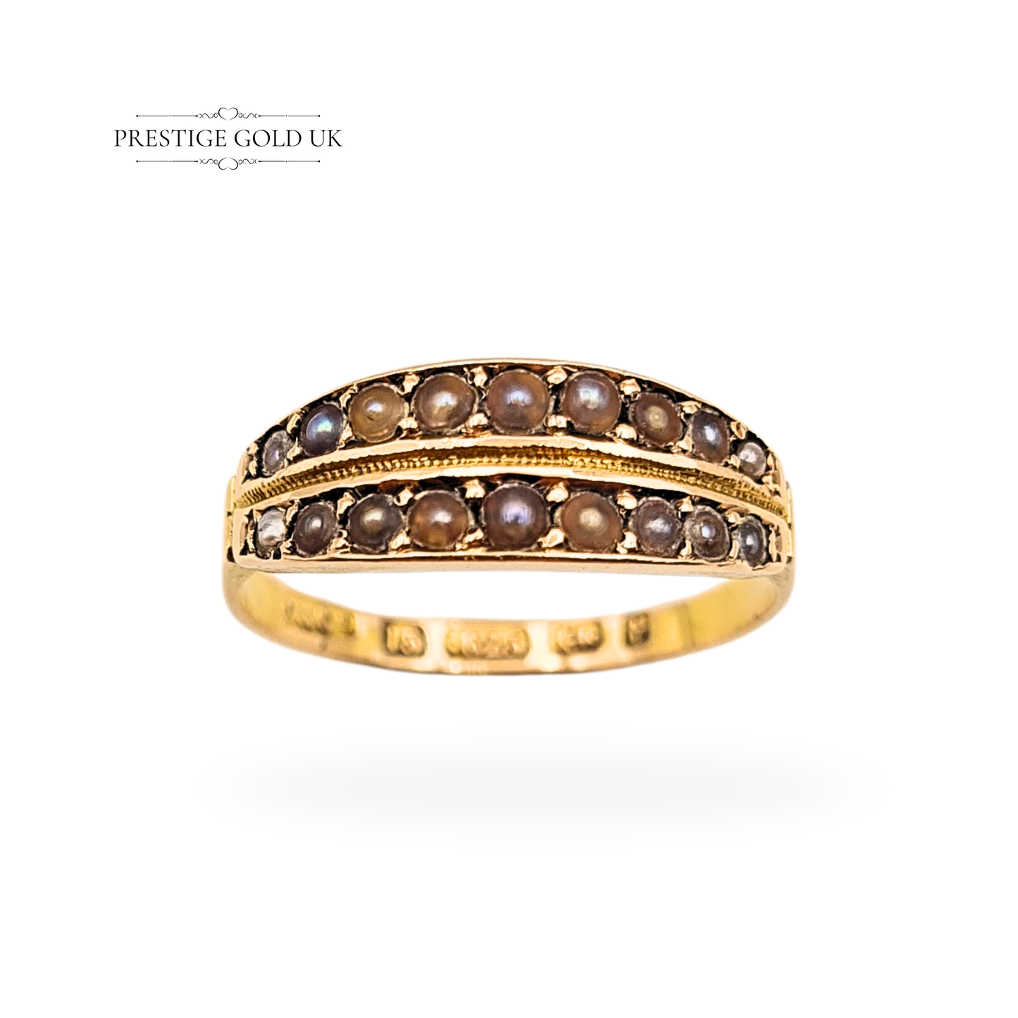 15ct Gold Victorian Pearl Ring, Oetzmann & Co, 1880, UK M / US 6.5