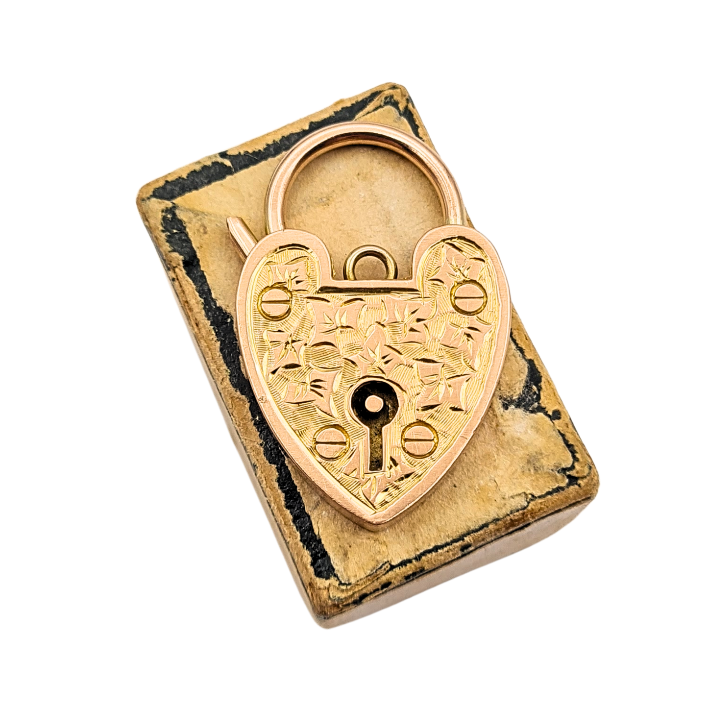 Huge 9ct Rose Gold Heart Padlock Pendant, Large Ivy Engraved Clasp