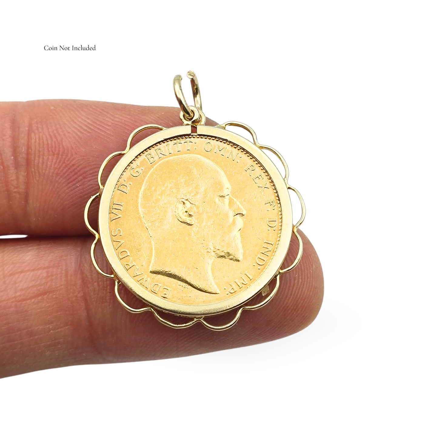 9ct Gold Full Sovereign Holder Pendant Scalloped Edge, Birmingham 1986