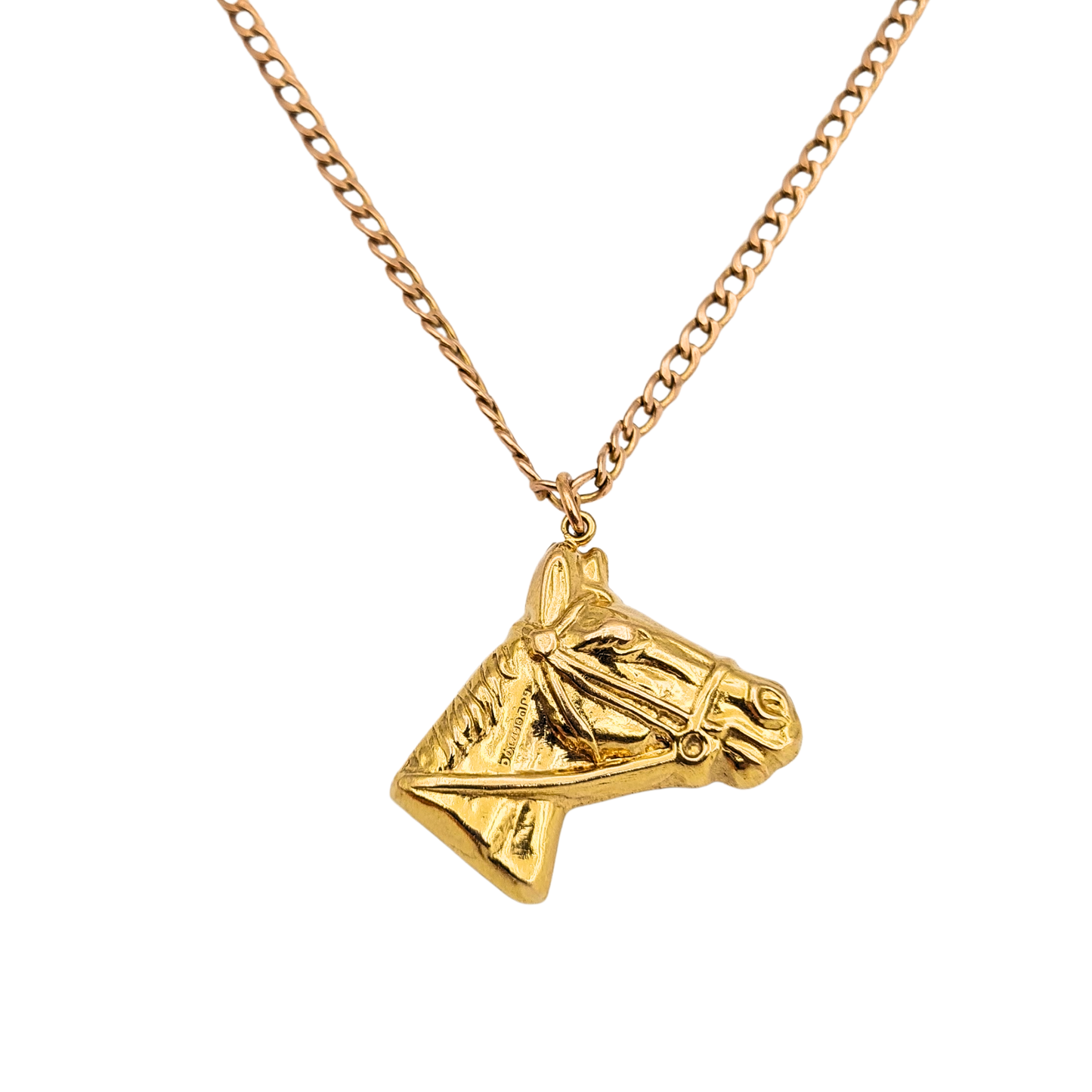 Large 9ct Gold Horse Head Pendant, London 1971, Hollow Puffy Design