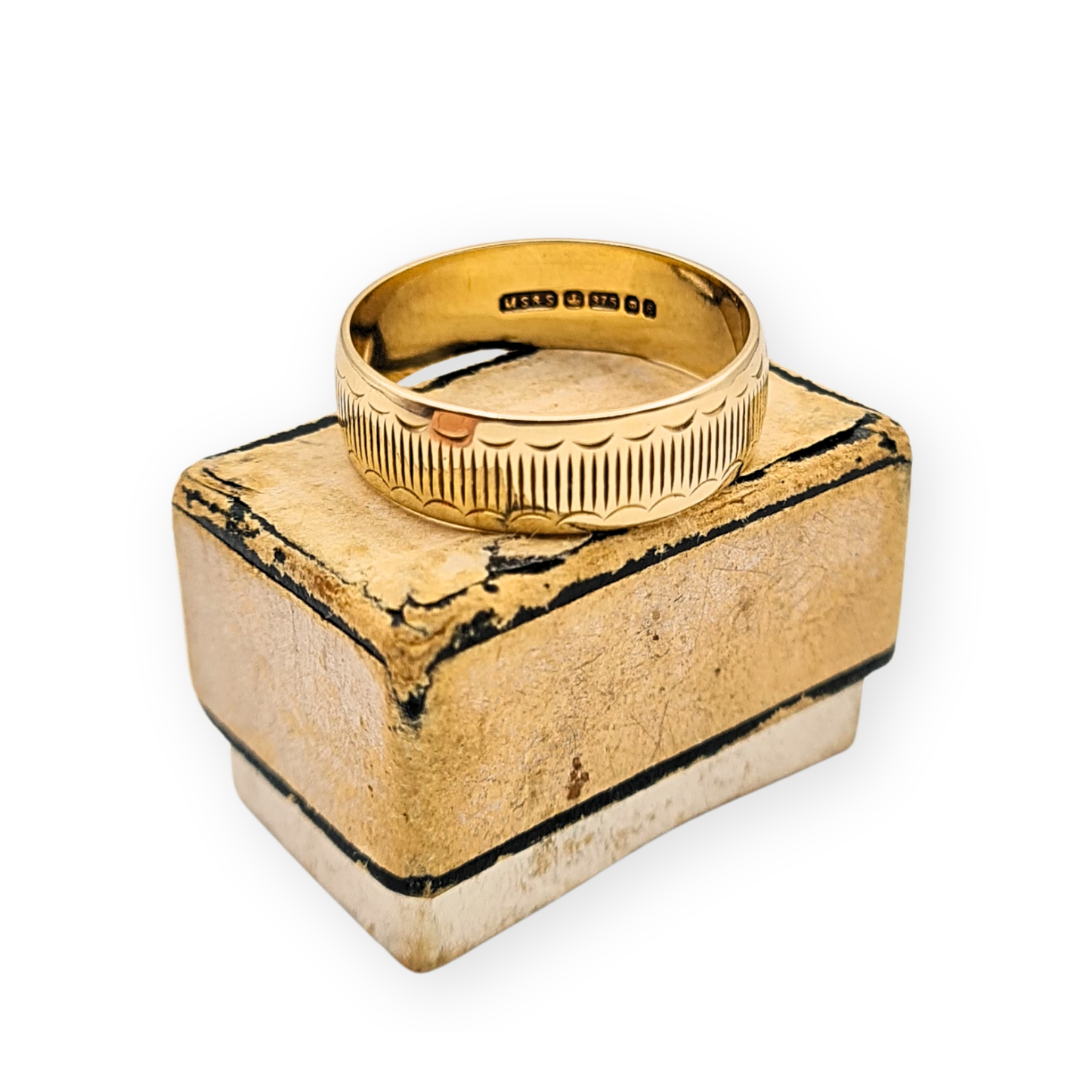 9ct Gold Patterned Ring - 1970's Patterned Retro Ring UK O  US 7 1/4