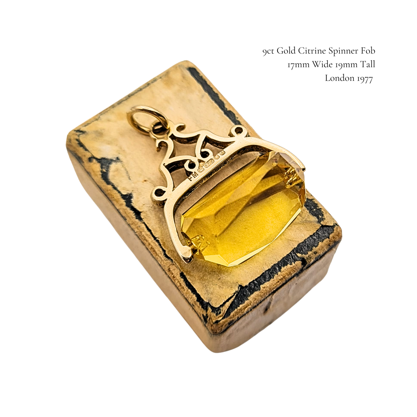 Small 9ct Gold Citrine Spinner Fob Pendant, London 1977