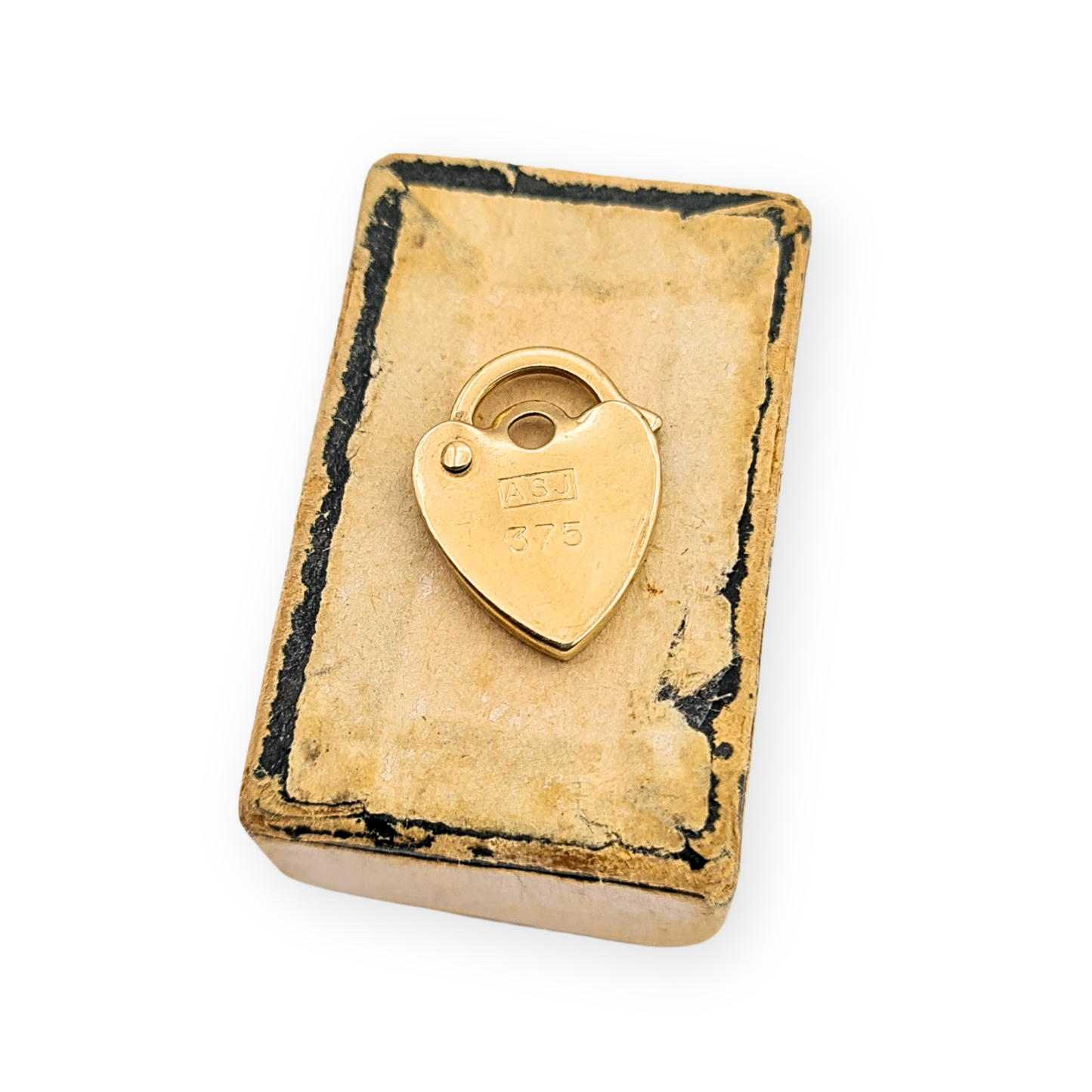 Clearance Item 9ct Gold Heart Padlock, ASJ 375, 0.54g, Hand Engraved