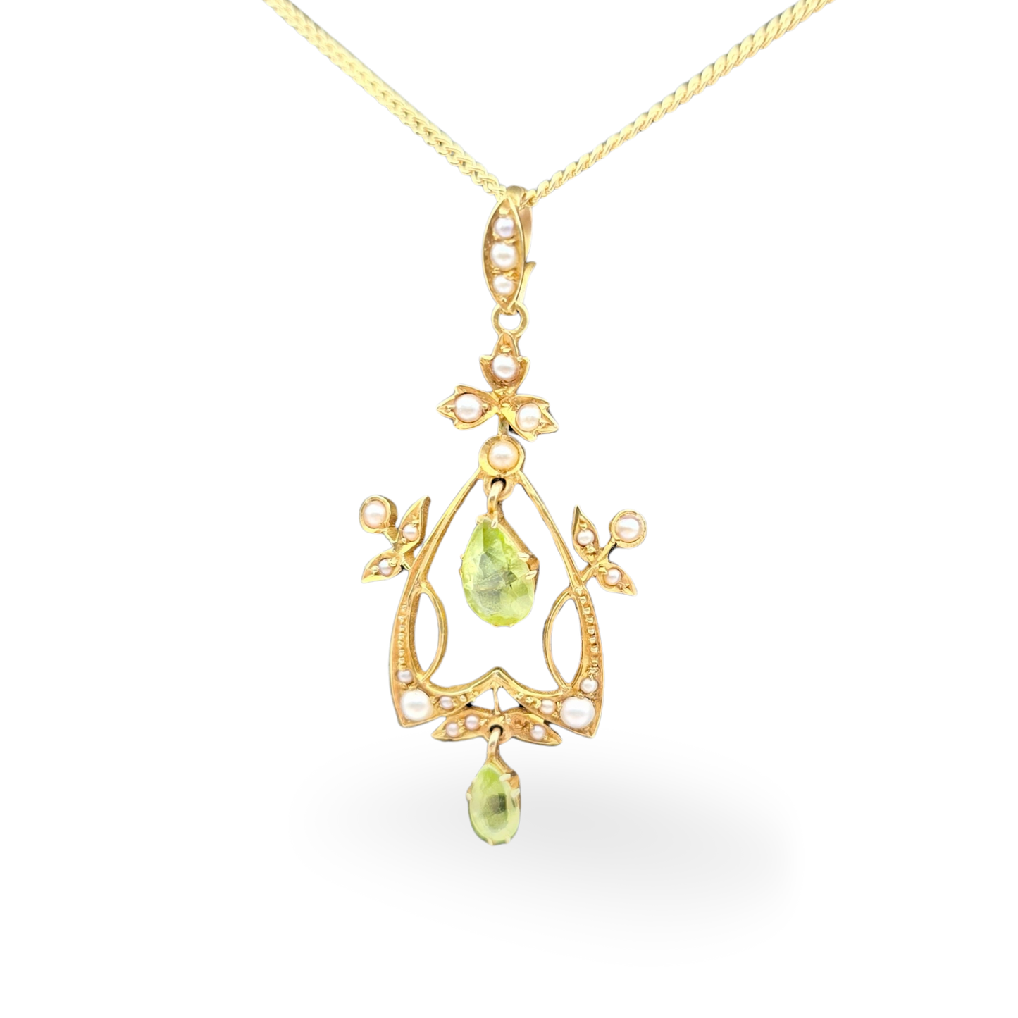 15ct Gold Victorian Peridot Seed Pearl Pendant, Antique With Flaws