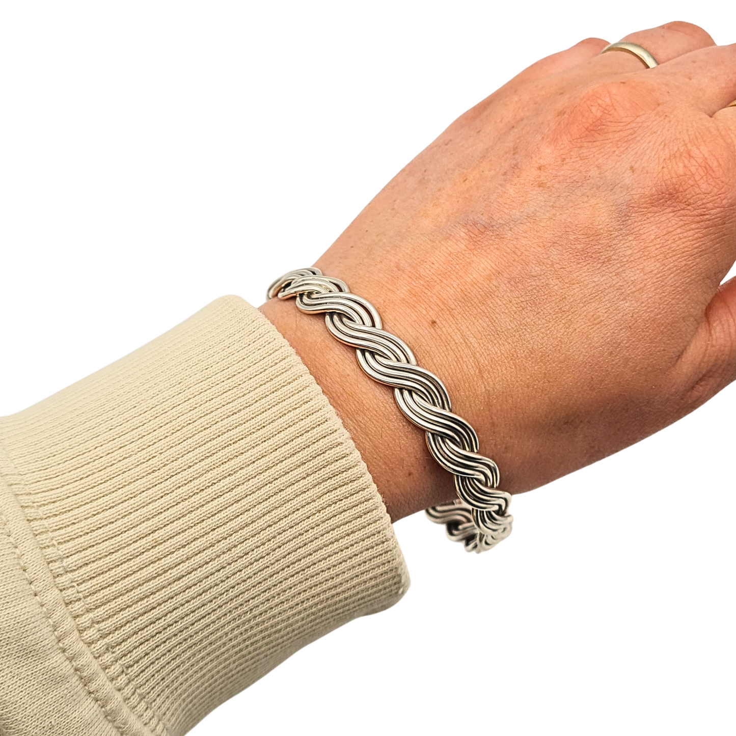 8" Solid Sterling Silver 6 Strand Woven Vintage Bangle