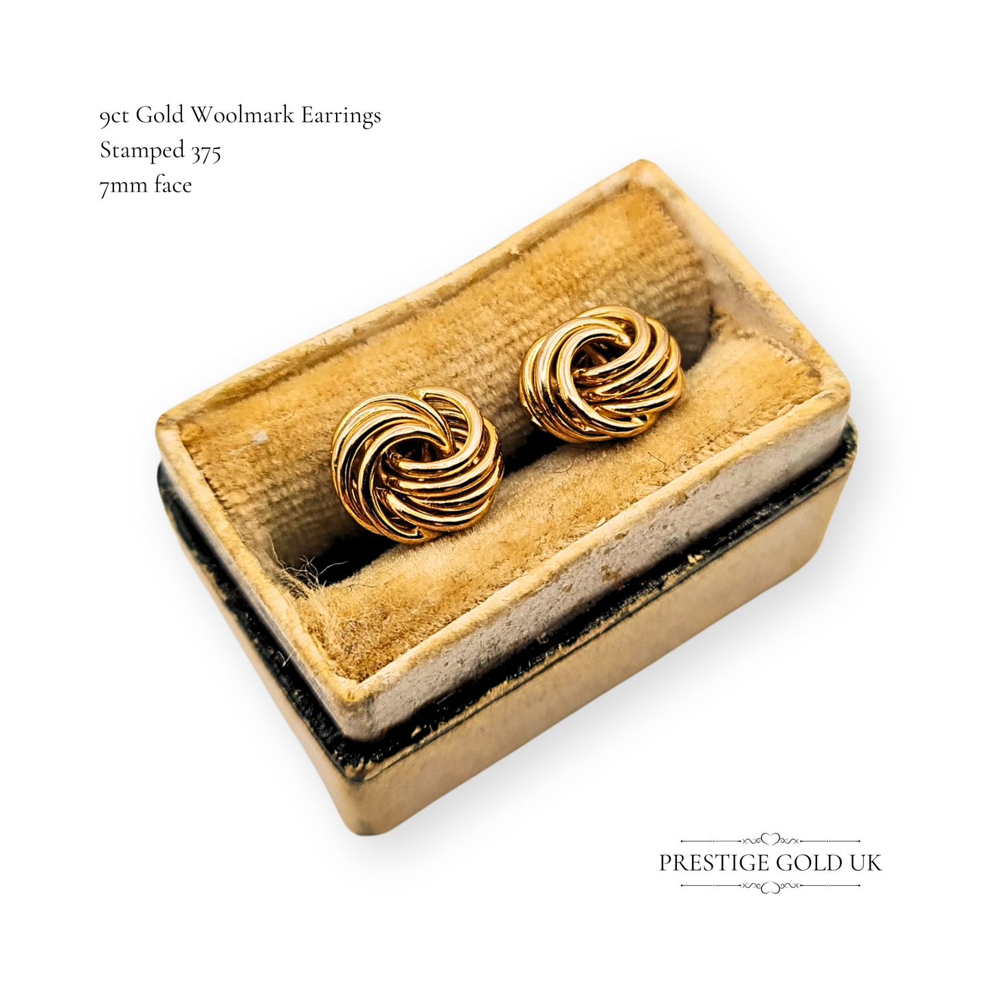 9ct Gold Knot Stud Earrings, Vintage Woolmark Knot Earrings With Butterfly Backs