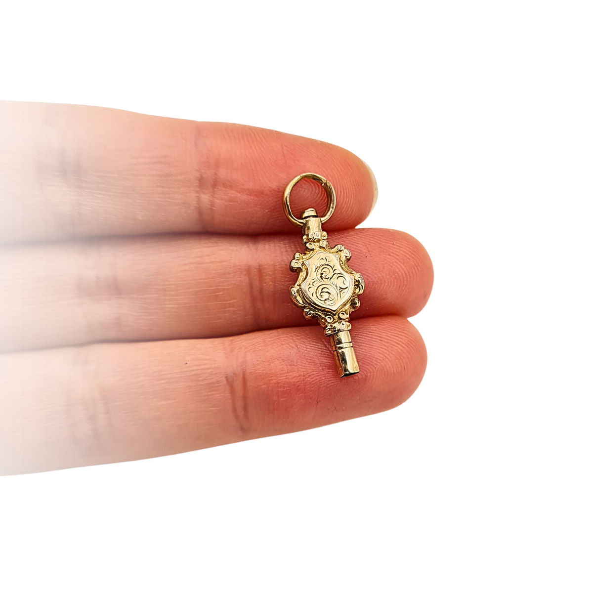 9ct Gold Pocket Watch Winding Key Charm Hand Engraved
