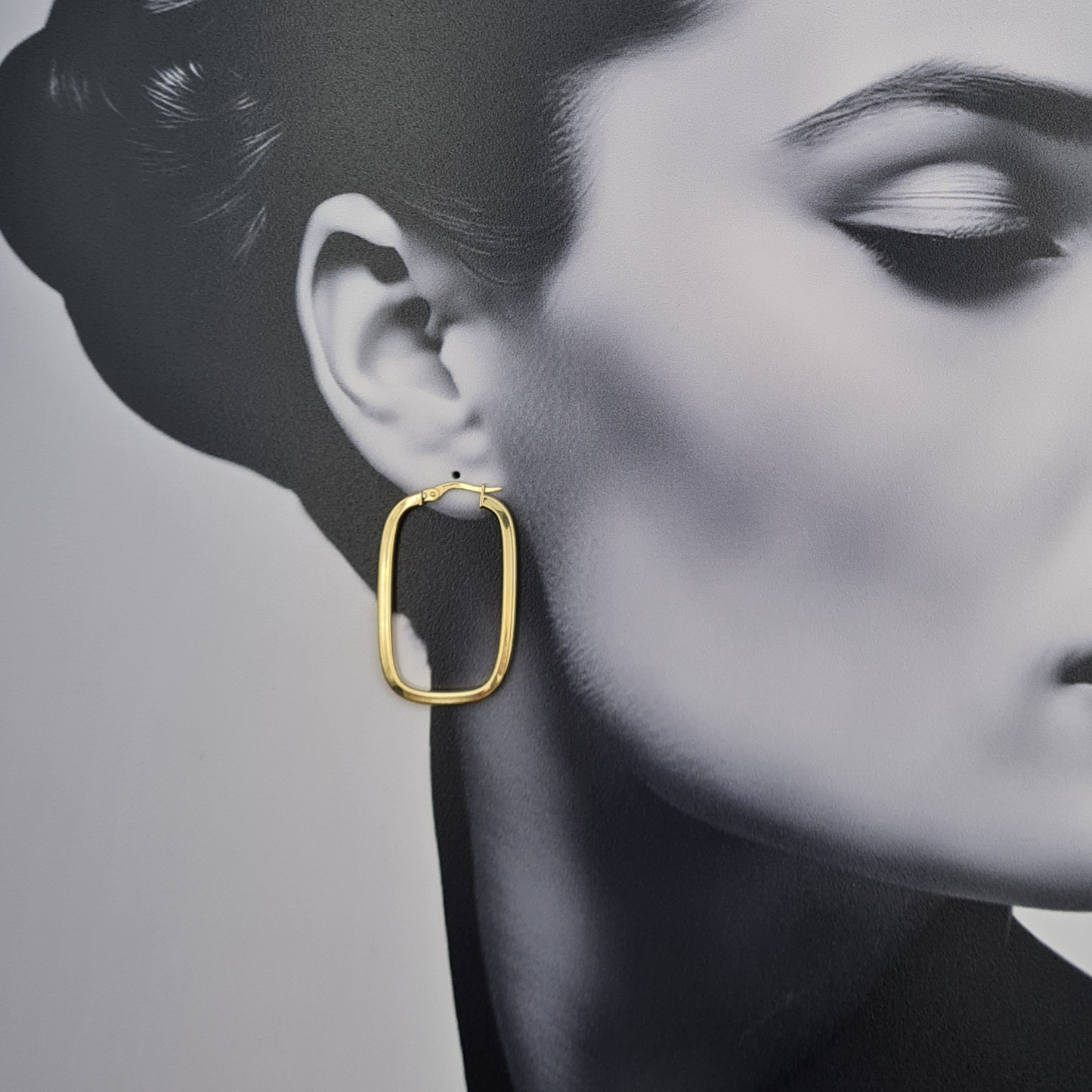 9ct Gold Large Oblong Hoops, 38x24mm, Hallmarked