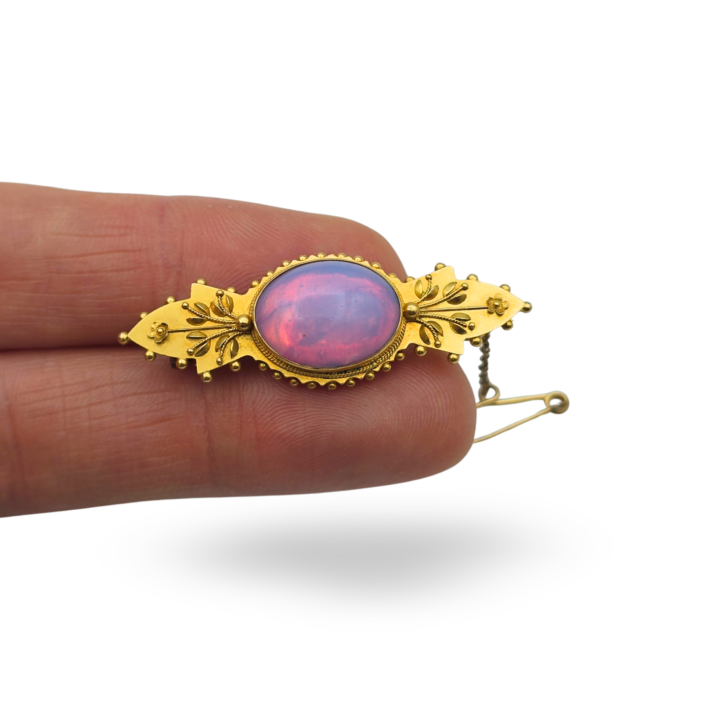 Ornate Edwardian 15ct Gold Cabochon Brooch,  Chester 1900