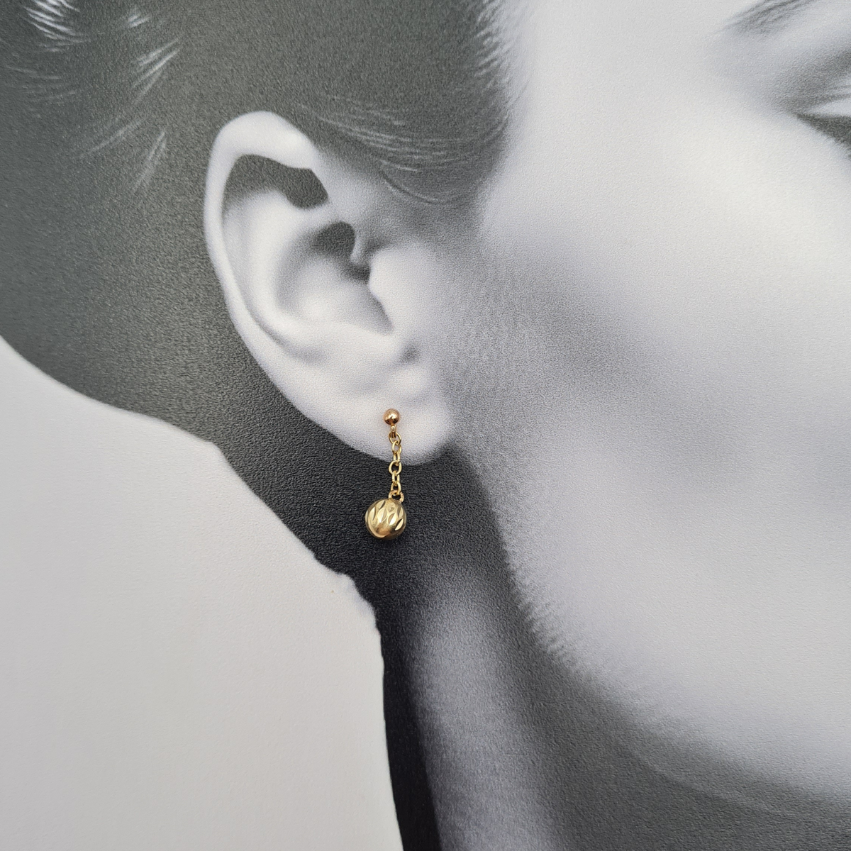 9ct Gold Textured Ball Drop Earrings,  21mm Chain Dangle Earrings
