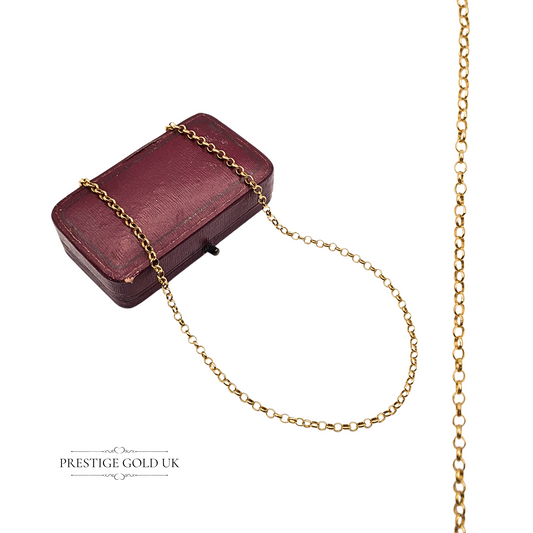 9ct yellow gold belcher chain necklace, 18 inches long and 2.5mm wide, weighing 5.14g, fully British hallmarked with secure spring ring clasp, polished finish, a versatile unisex gold necklace for everyday wear or layering.