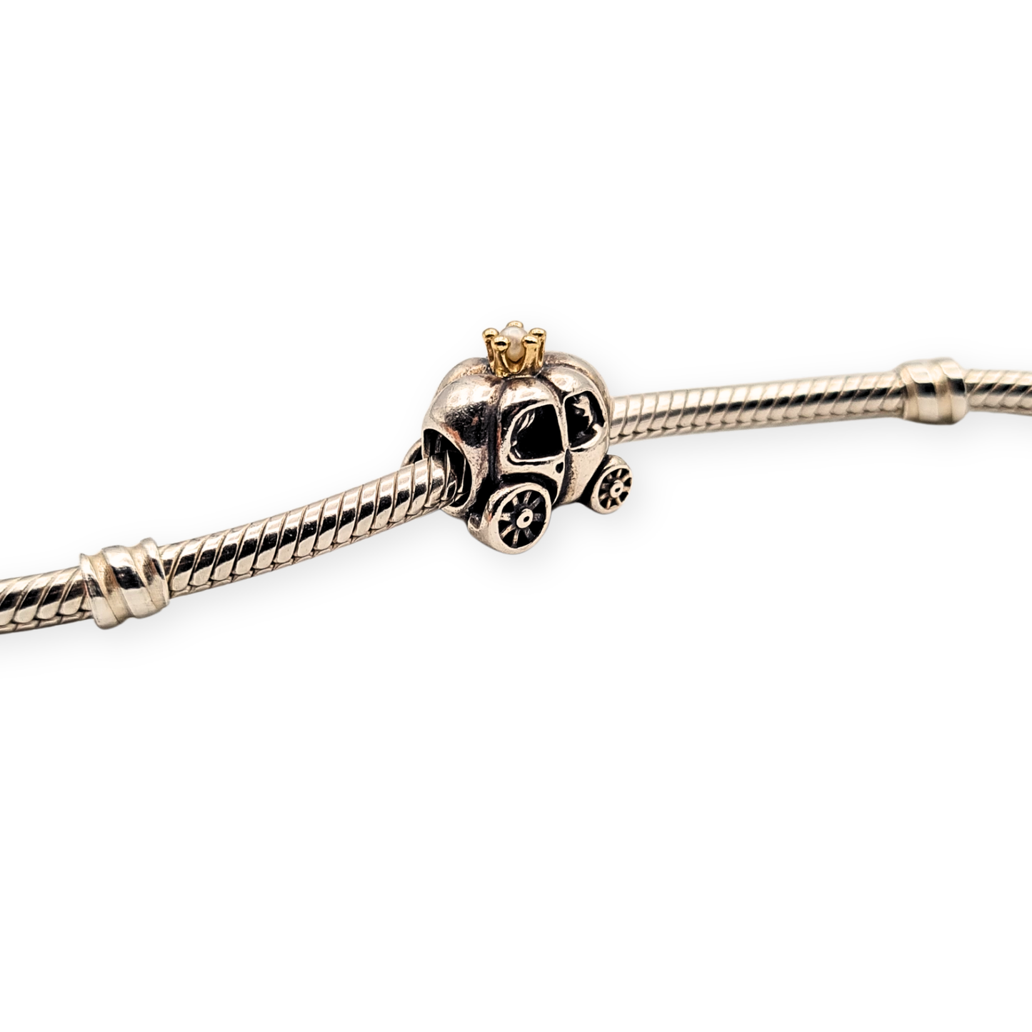 Pandora Silver 14k Gold Carriage Charm S925 ALE, Pearl Accent, Retired