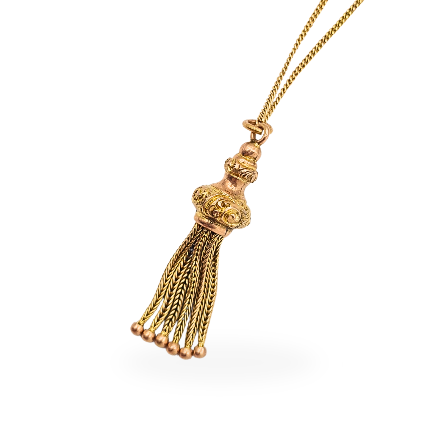 Antique 9ct Rose Gold Albertina Tassel Pendant Hand Engraved Fox Tail Charm