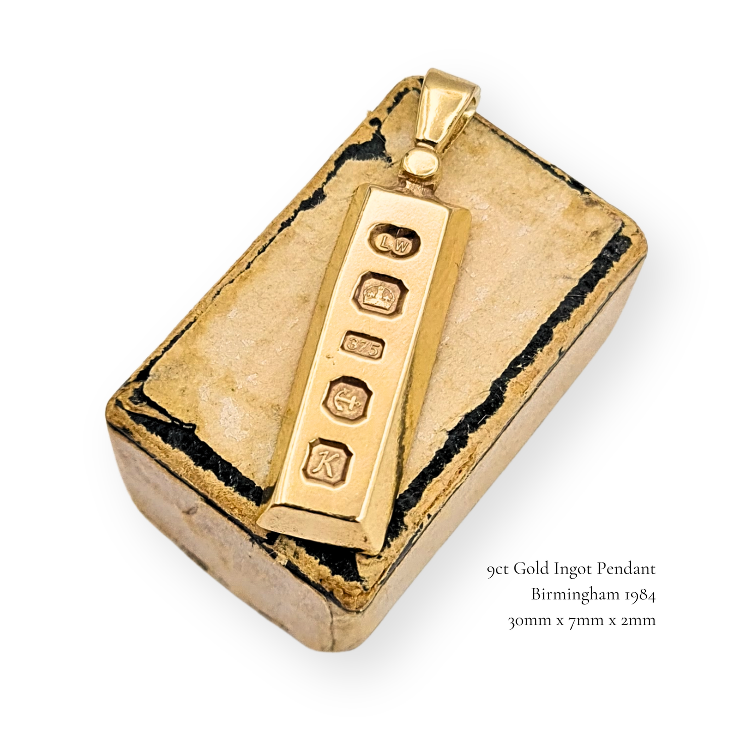 9ct Gold Ingot Pendant, 4.15g, Birmingham 1984, Fully Hallmarked