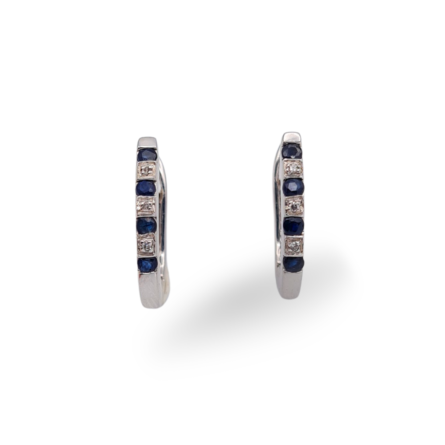 9ct White Gold Diamond Sapphire Huggie Earrings With Hinged Hoops