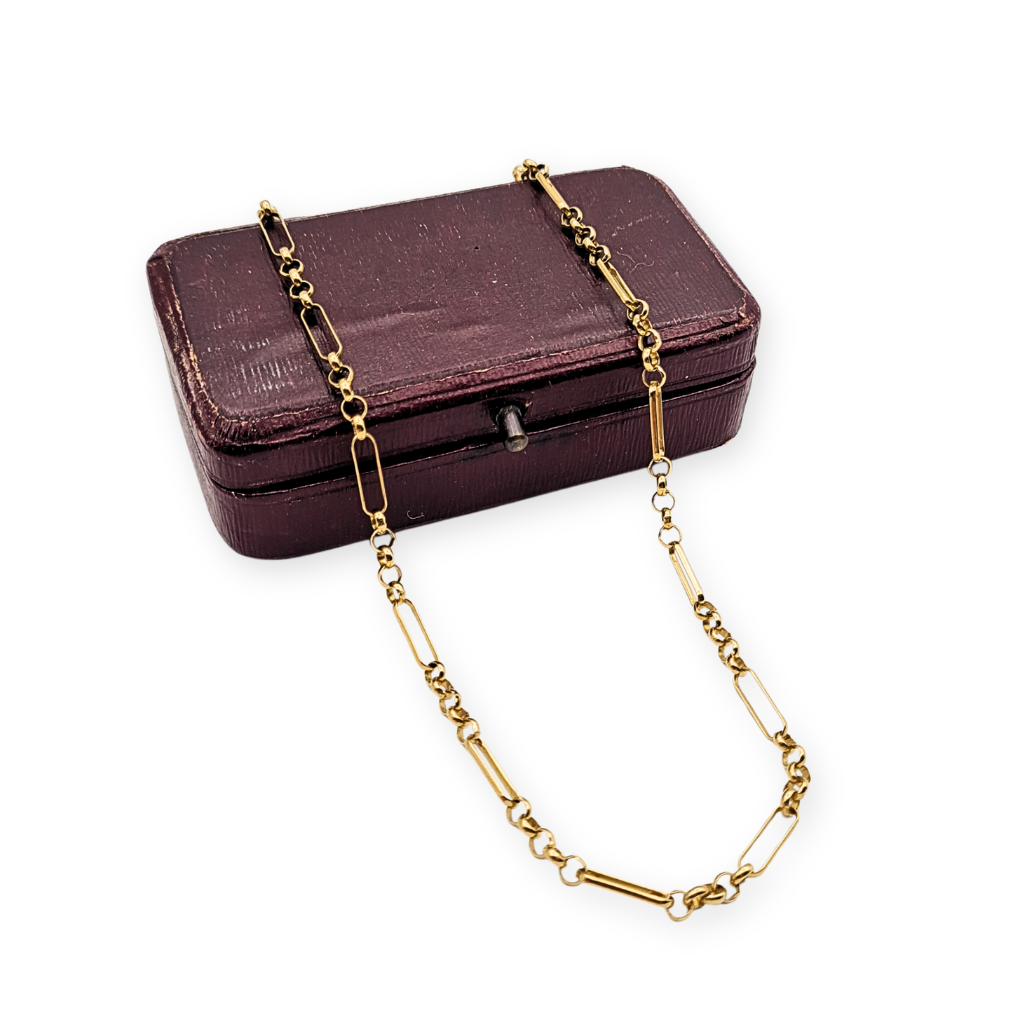 Fine 9ct yellow gold paperclip and belcher link chain necklace measuring 47cm long and 2mm wide, lightweight design with lobster clasp, fully hallmarked, shown on ruler and close-up images highlighting link detail and clasp

