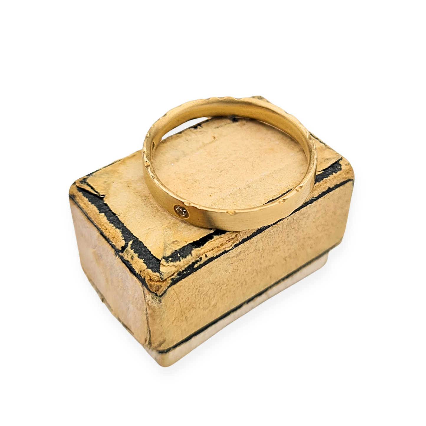 9ct Brushed Gold Diamond Ring,  UK O 1/2, Hallmarked