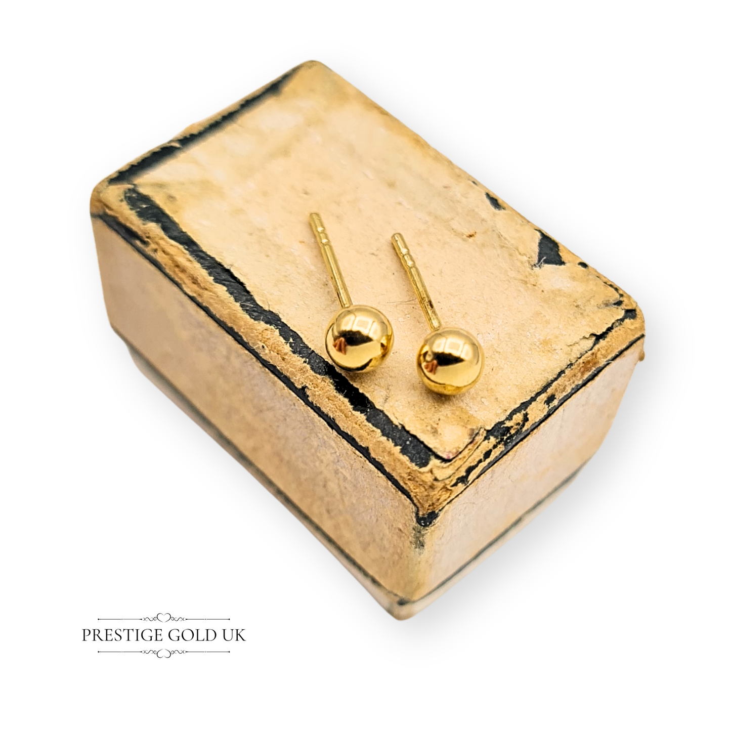 18ct Gold Tiny Ball Stud Earrings, Vintage Round Gold Studs with Butterfly Backs