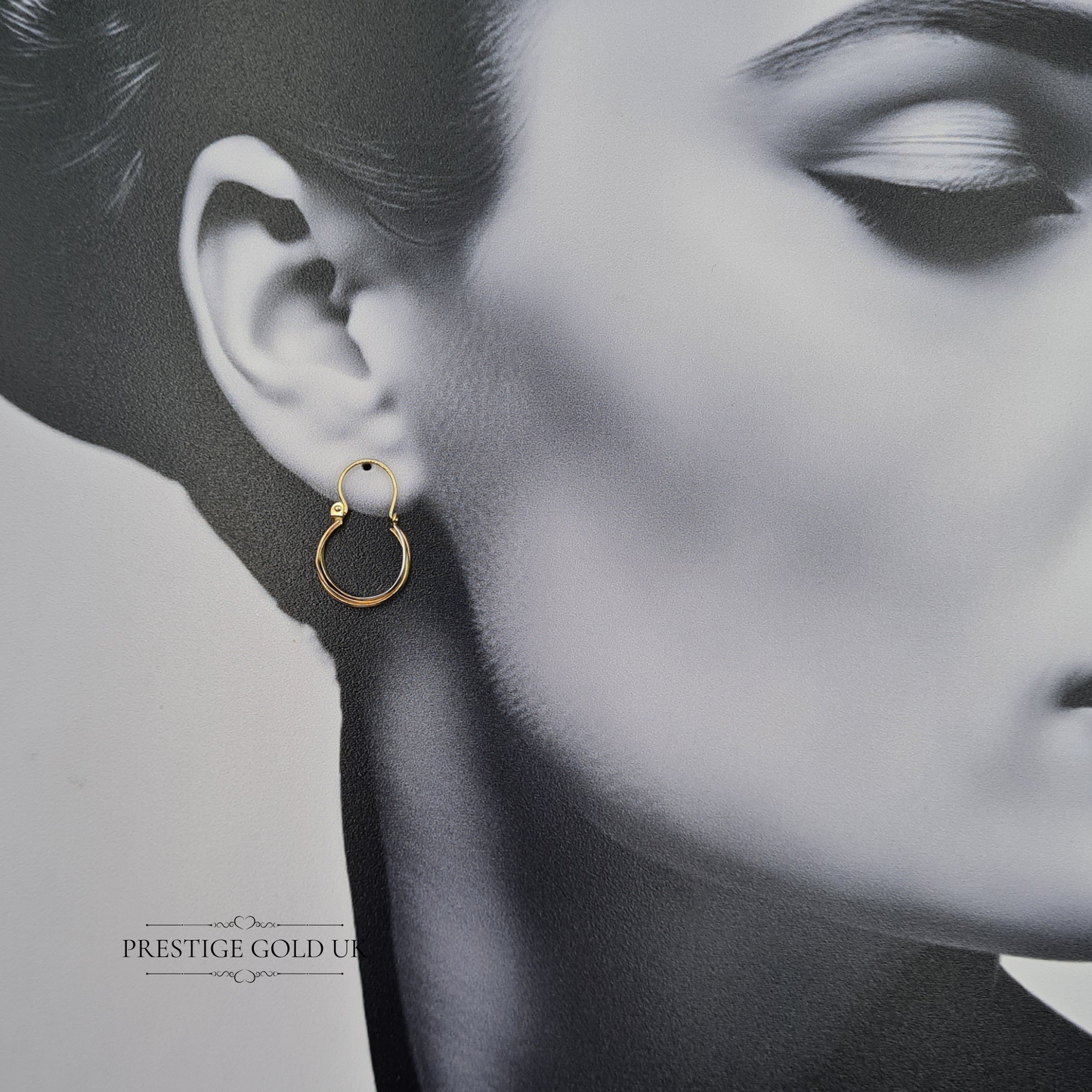 9ct Gold Tri Colour Hoop Earrings, 3 Strand Wire Earrings