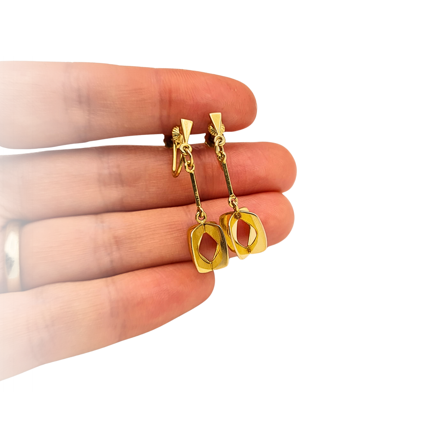 9ct Gold Drop Earrings, Screw Back Hallmarked Birmingham Reto