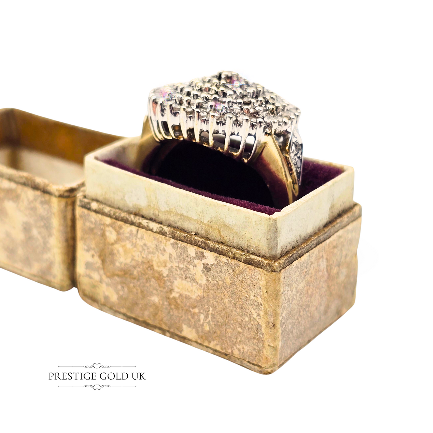 9ct Gold Huge Diamond Cluster Ring, Fully Hallmarked, UK Size P US 7 1/2