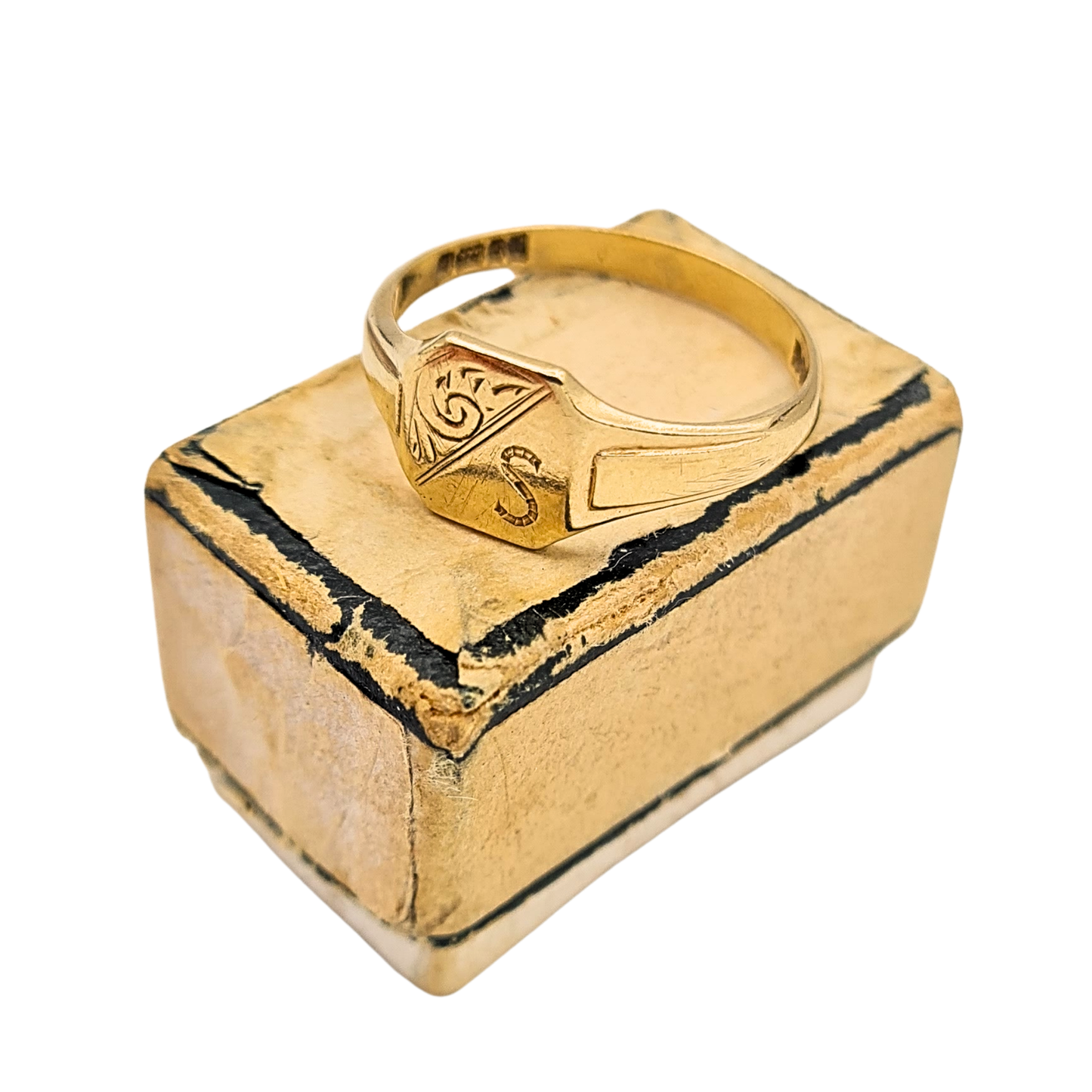 Small 9ct Gold Signet Ring S, Birmingham 1975, UK L 1/2 US 6