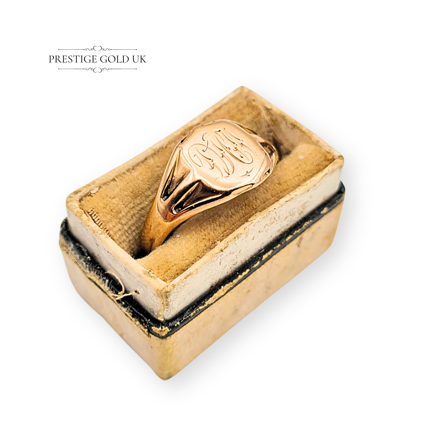 9ct Rose Gold Antique Signet Ring, Hand Engraved Initials UK O / US 7.3