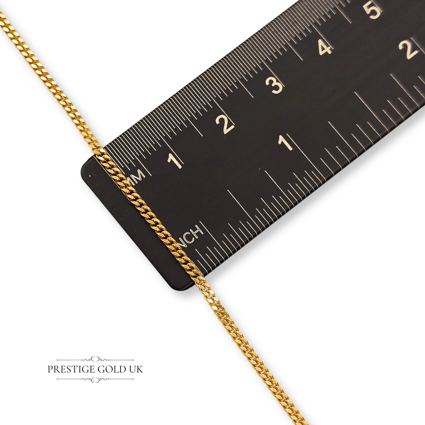 22 1/2" Long Gold Curb Chain Necklace, Solid Gold, Narrow Width, Lobster Clasp