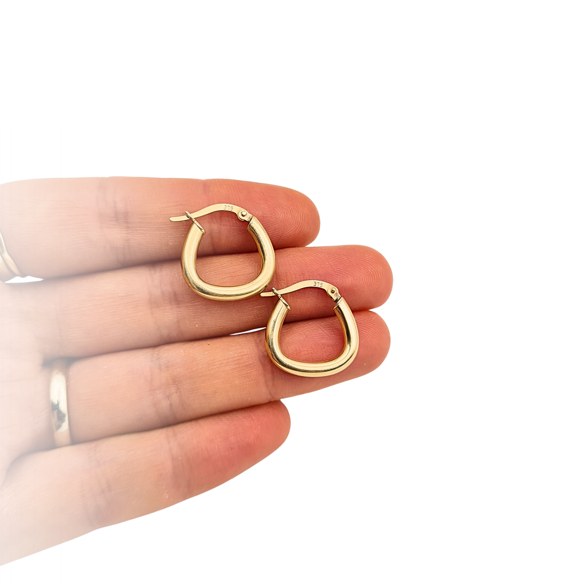 9ct Gold Puffy Hoop Earrings Triangle Shaped 18mm Stamped 375
