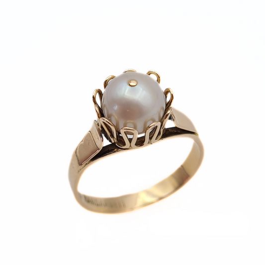 14ct Gold Cultured Pearl Solitaire Ring 14ct - Size UK R, US 8 1/2, Euro 58