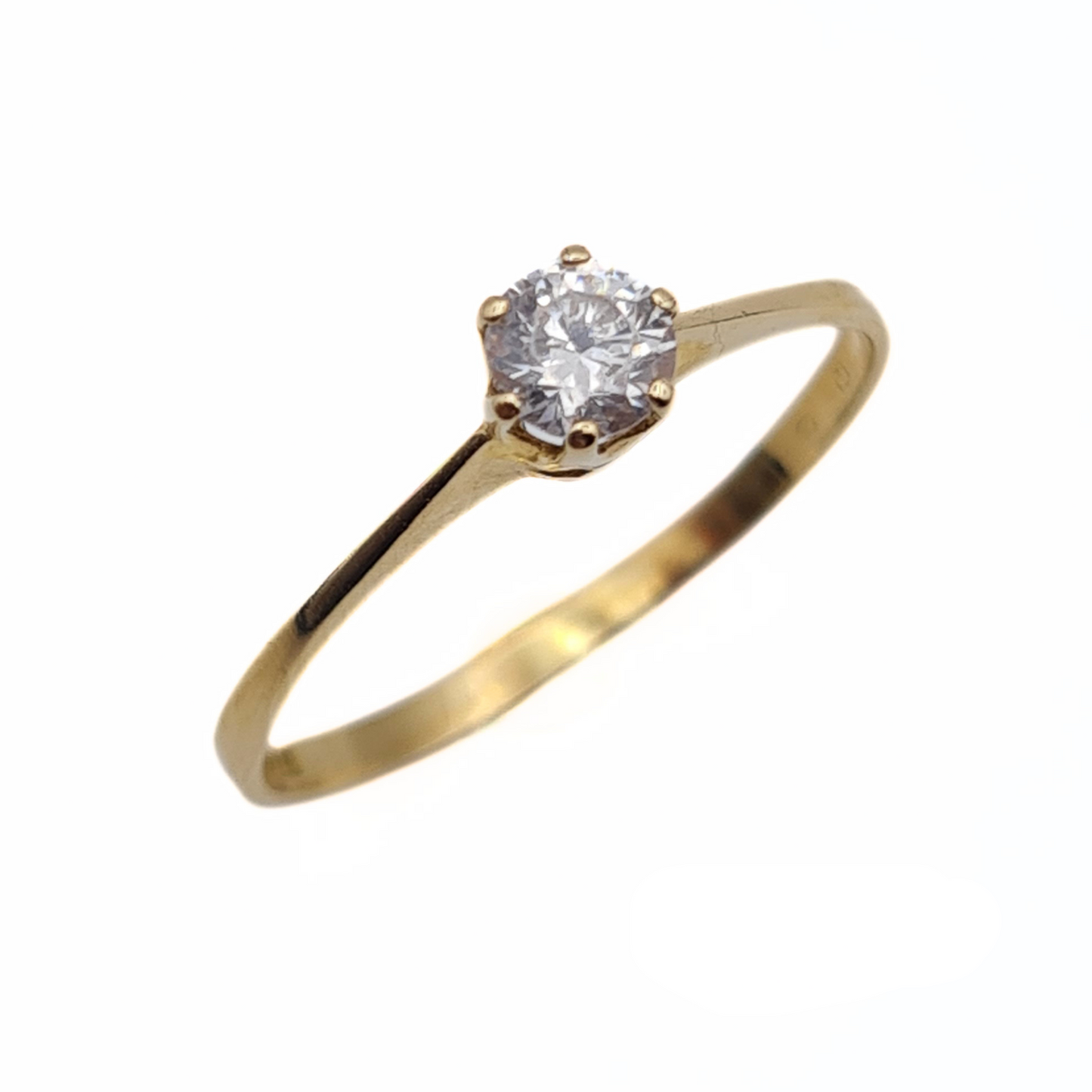 Dainty 9ct Gold Solitaire CZ Ring - Size UK N, US 6 1/2, Euro 53.5