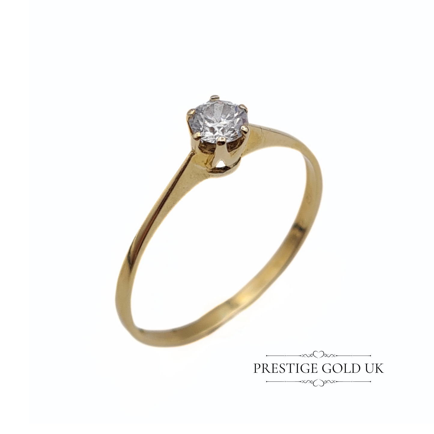 Dainty 9ct Gold Solitaire CZ Ring - Size UK N, US 6 1/2, Euro 53.5