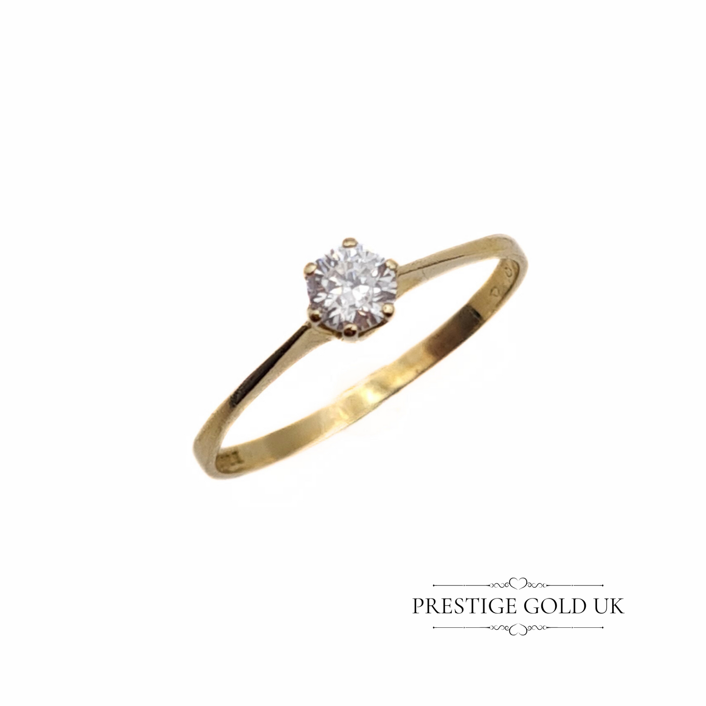 Dainty 9ct Gold Solitaire CZ Ring - Size UK N, US 6 1/2, Euro 53.5