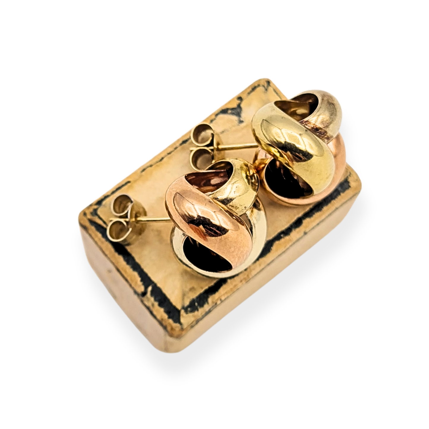 Large 9ct Gold 3 Colour Knot Studs, 13mm, Solid, Hallmarked