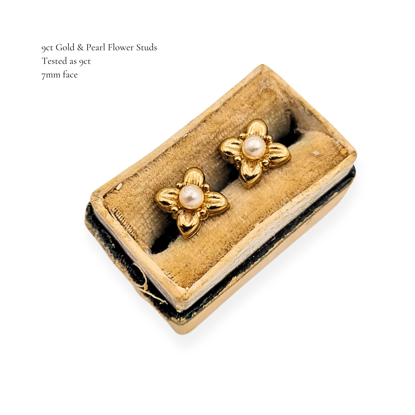 Tiny 9ct Gold Pearl Flower Stud Earrings, Dainty Gold Earrings