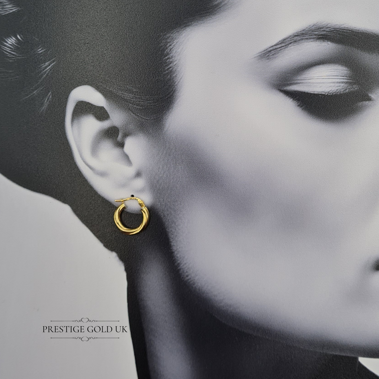 9ct Small Chunky Gold Hoop Earrings With Secure Flip Top Fasteners.