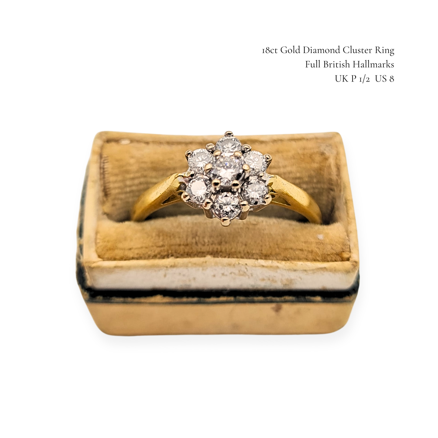 18ct Gold Diamond Cluster Ring 0.50ct Hallmarked UK P 1/2 US 8