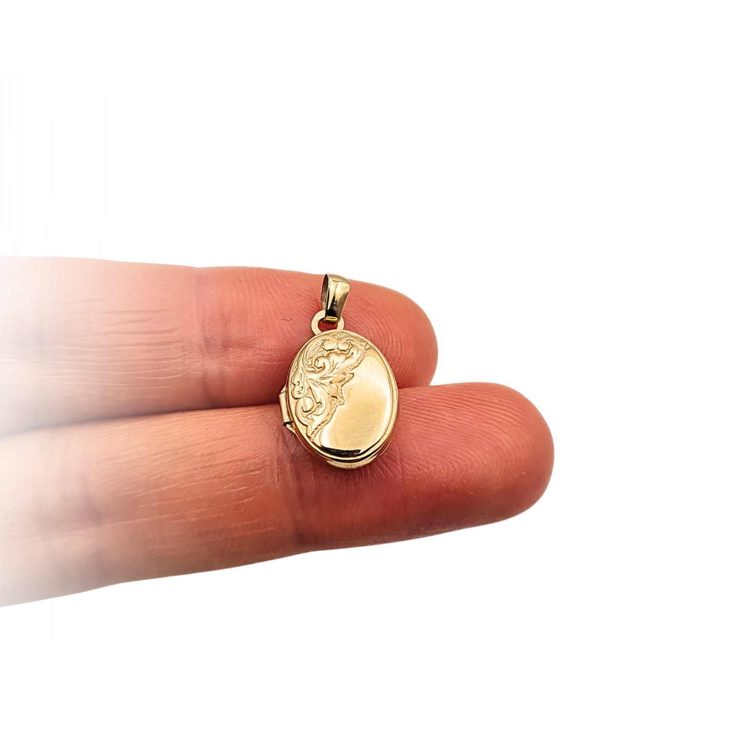 Tiny 9ct Gold Oval Photo Locket Tiny Engraved Pendant Opening Charm