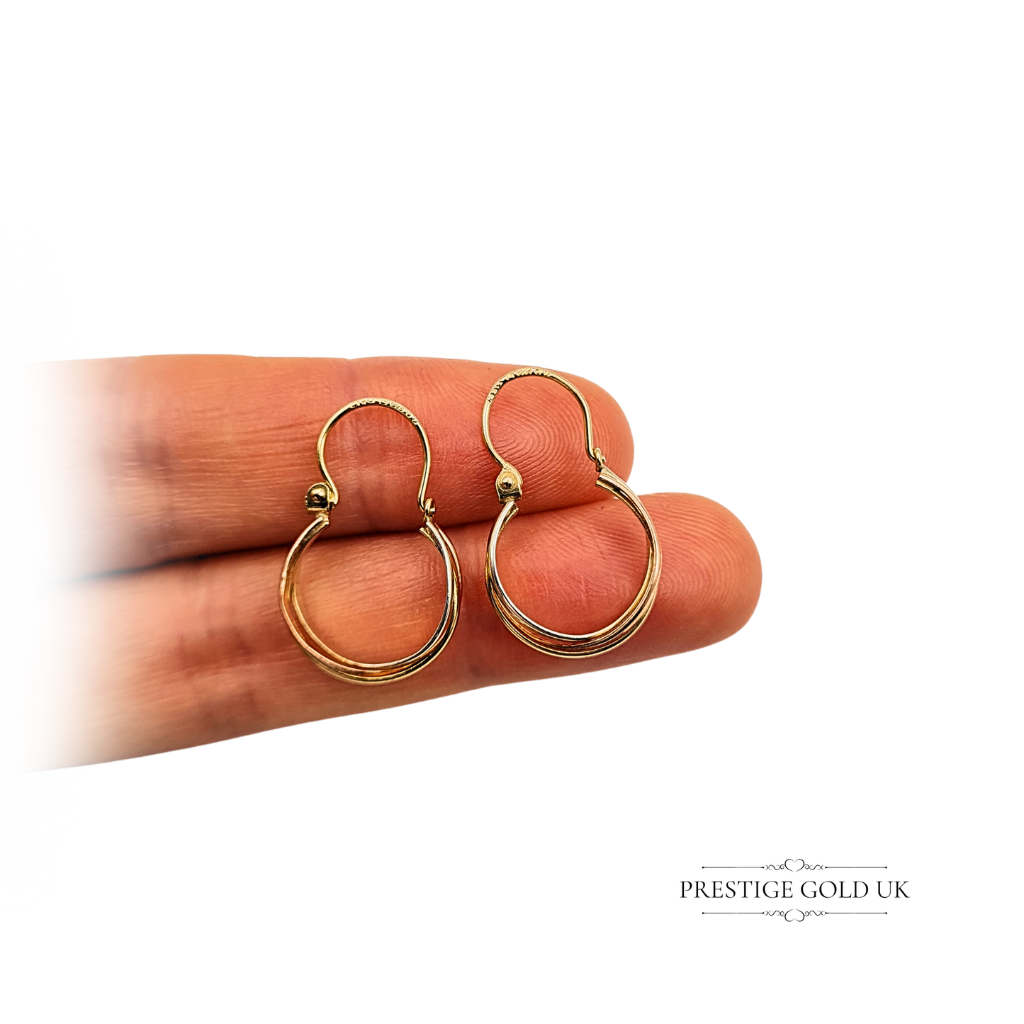 9ct Gold Tri Colour Hoop Earrings, 3 Strand Wire Earrings