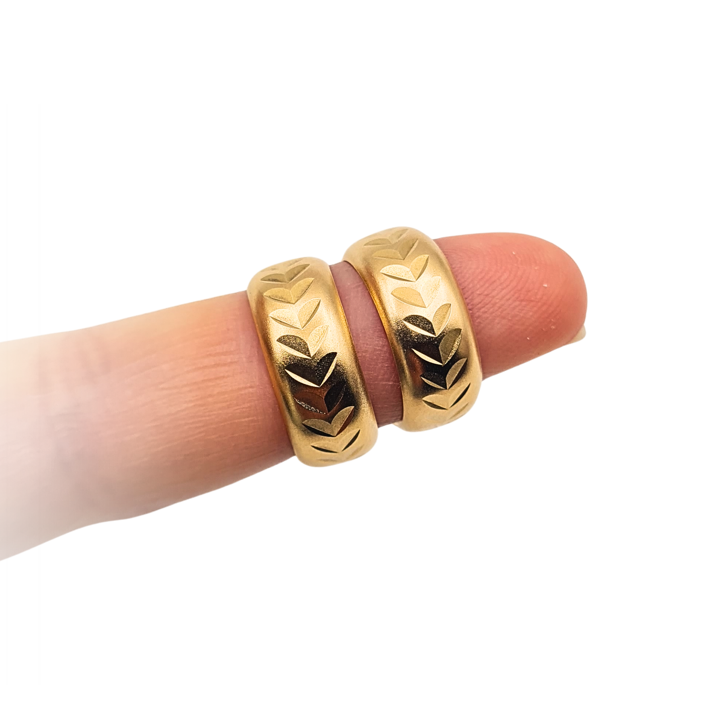 Small 9ct Gold Half Hoop Stud Earrings  Satin Chevron Finish