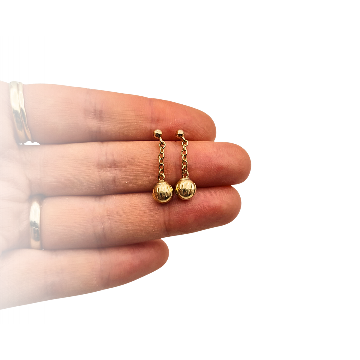 9ct Gold Textured Ball Drop Earrings,  21mm Chain Dangle Earrings