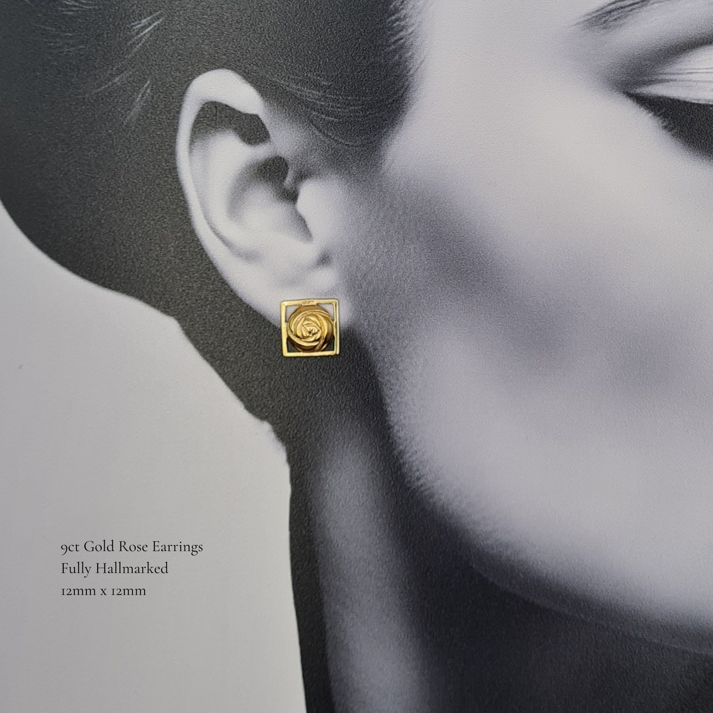 9ct Gold Kit Heath Glasgow Rose Stud Earrings Charles Rennie Mackintosh Style
