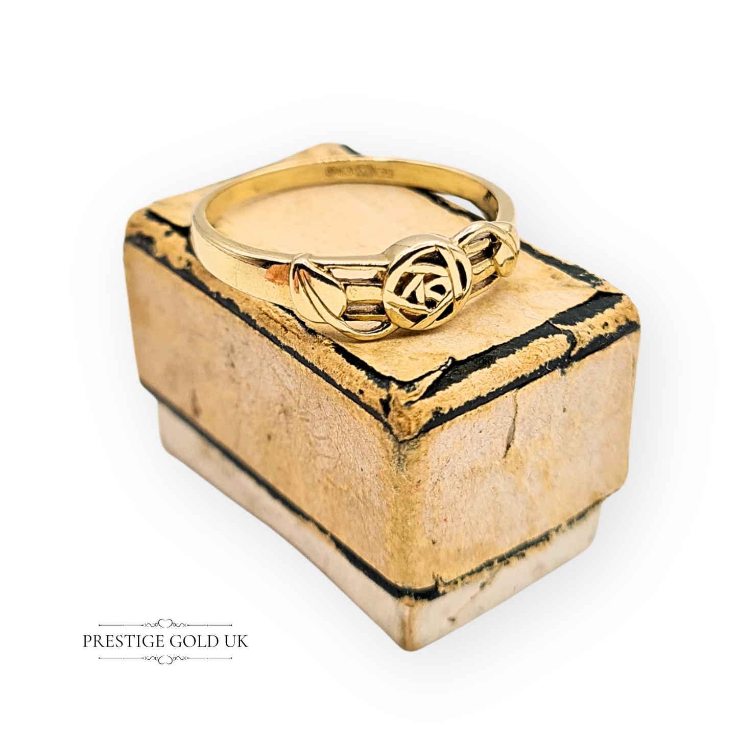 9ct Gold Rennie Mackintosh Ring, Art Nouveau Leaf, UK P / US 7.5