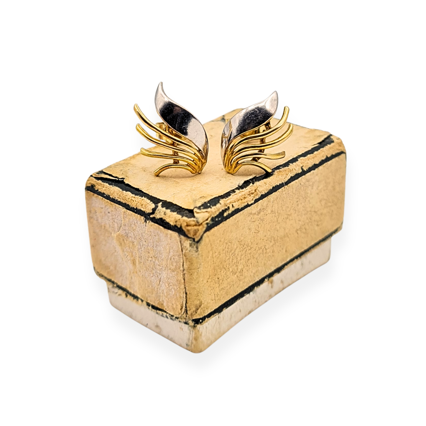 9ct Two Tone Gold Angels Wings Stud Earrings