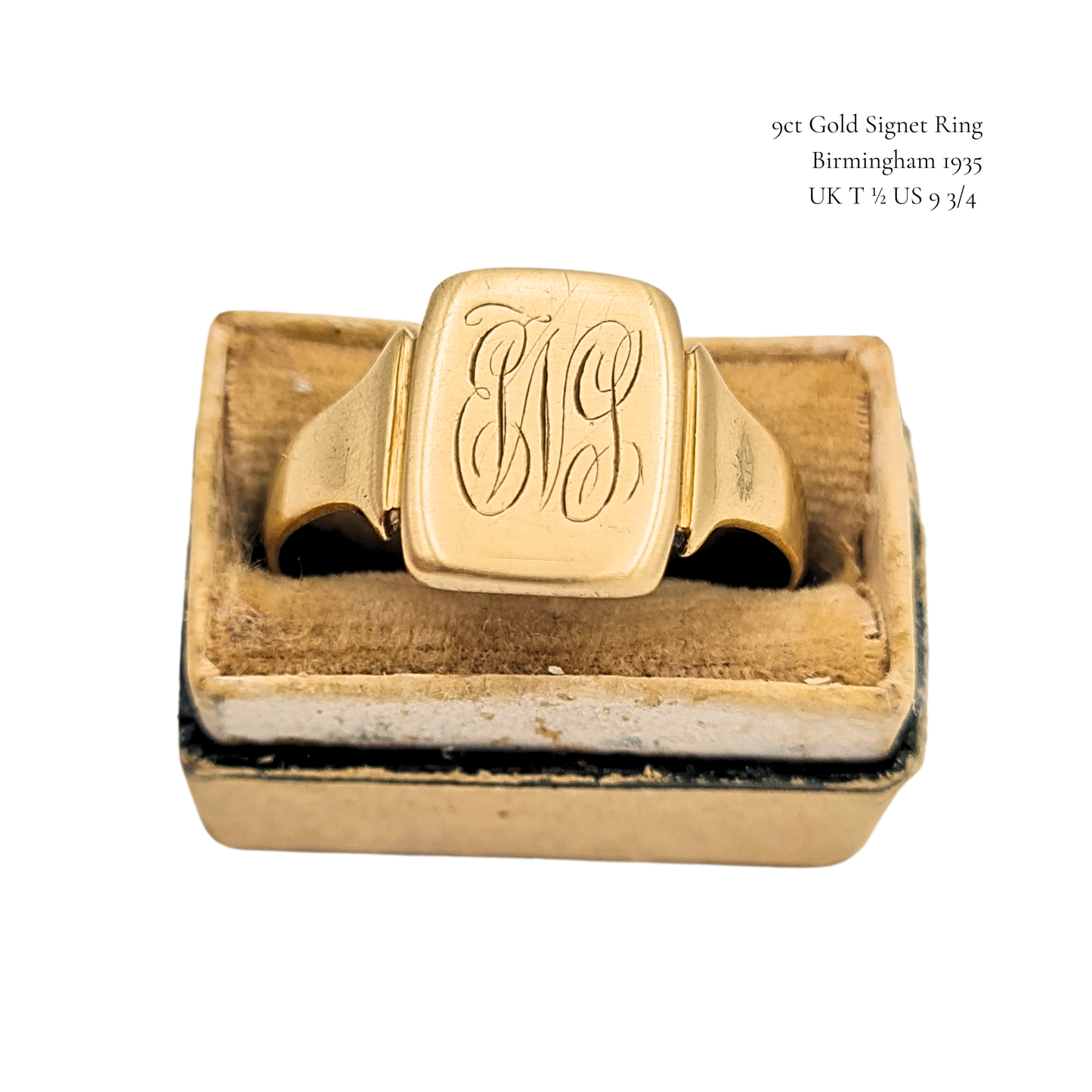 9ct Gold Signet Ring Birmingham 1935 Size UK T 1/2