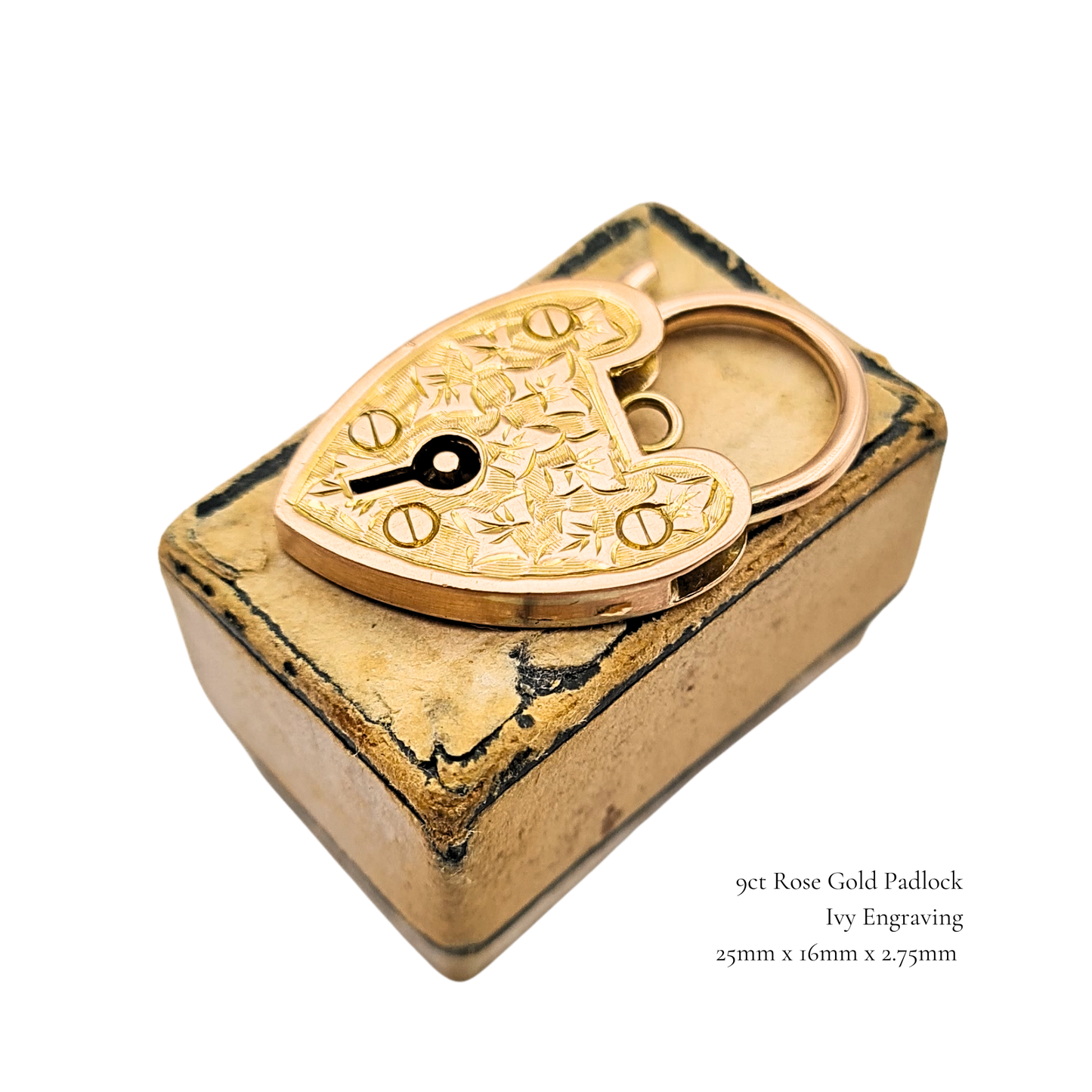 Huge 9ct Rose Gold Heart Padlock Pendant, Large Ivy Engraved Clasp