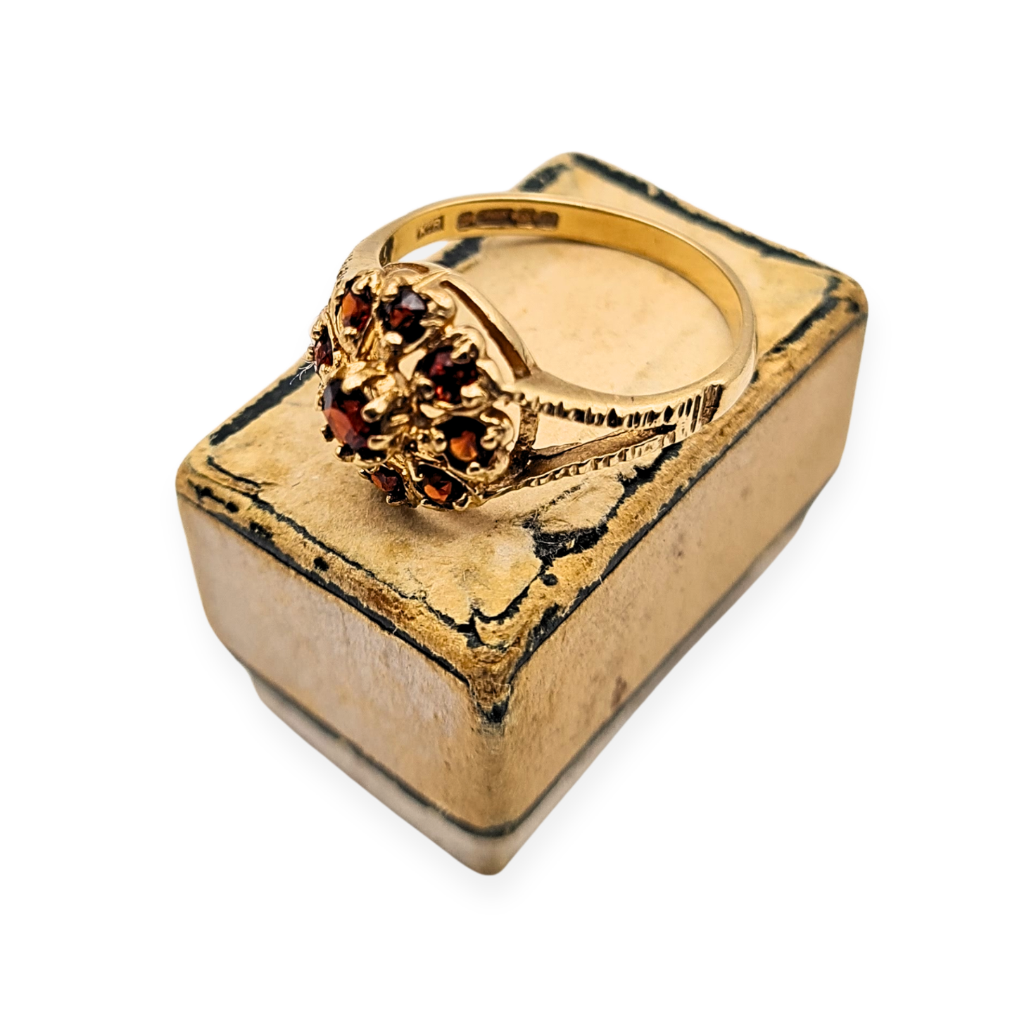 9ct Gold Garnet Cluster Ring 1970 Birmingham Hallmark UK K 1/2