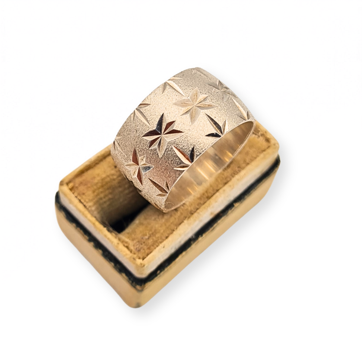 Sterling Silver Cigar Band Ring Star Engraved 10mm Wide UK J 1/2, US 5 1/4
